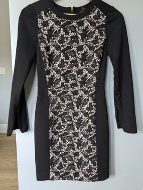 CLUB MONACO Black & Cream Patterned Panel Sheath Dress Size XS